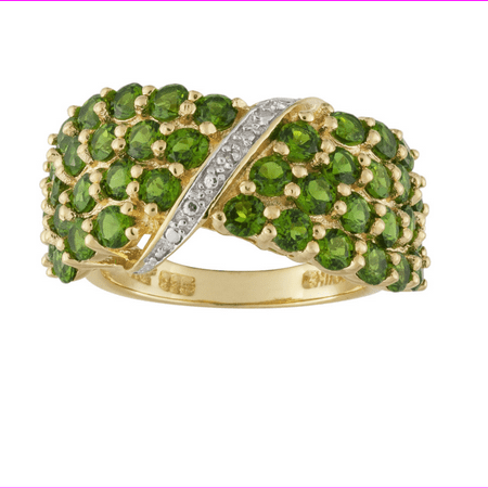 2.43CTW CHROME DIOPSIDE .03CT SINGLE DIAMOND ACCENT 18K GOLD OVER SILVER RING