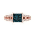 thumbnail image 1 of 2.43ct Princess Cut Blue Natural London Blue Topaz 14k Pink Rose Gold Engraving Statement Bridal Wedding Designer Ring Size 5, 1 of 5