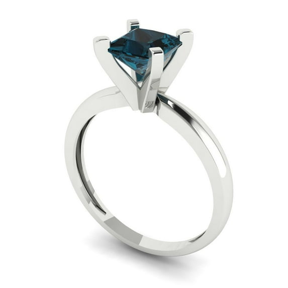 2.43ct Princess Cut Blue Crystal 14k Pink Rose Gold Engraving Statement Bridal Wedding Designer Ring Size 7.75