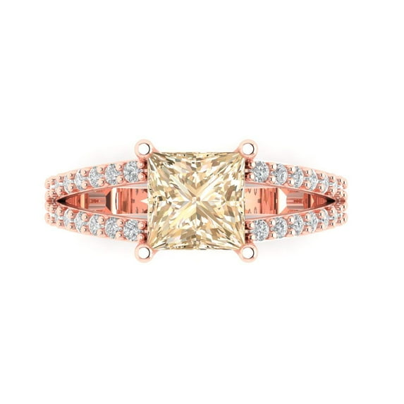 2.43ct Princess Cut Brown Natural Morganite 18k Pink Rose Gold Engraving Statement Bridal Wedding Designer Ring Size 9
