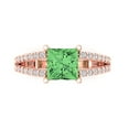 thumbnail image 1 of 2.43ct Princess Cut Green Crystal 14k Pink Rose Gold Engraving Statement Bridal Wedding Designer Ring Size 5.5, 1 of 5
