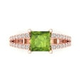 thumbnail image 1 of 2.43ct Princess Cut Green Natural Peridot 18k Pink Rose Gold Engraving Statement Bridal Wedding Designer Ring Size 5, 1 of 5