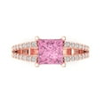 thumbnail image 1 of 2.43ct Princess Cut Pink Crystal 18k Pink Rose Gold Engraving Statement Bridal Wedding Designer Ring Size 3.5, 1 of 5