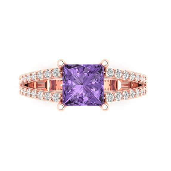 2.43ct Princess Cut Purple Alexandrite 18k Pink Rose Gold Engraving Statement Bridal Wedding Designer Ring Size 7.5