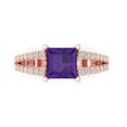 thumbnail image 1 of 2.43ct Princess Cut Purple Natural Amethyst 14k Pink Rose Gold Engraving Statement Bridal Wedding Designer Ring Size 4, 1 of 5