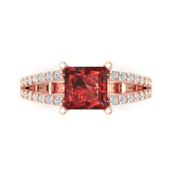 2.43ct Princess Cut Red Natural Garnet 14k Pink Rose Gold Engraving Statement Bridal Wedding Designer Ring Size 5