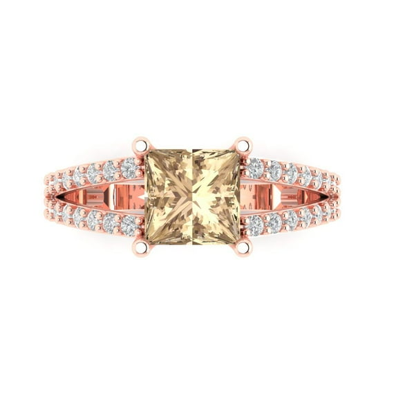 2.43ct Princess Cut Yellow Moissanite 18k Pink Rose Gold Engraving Statement Bridal Wedding Designer Ring Size 8.5
