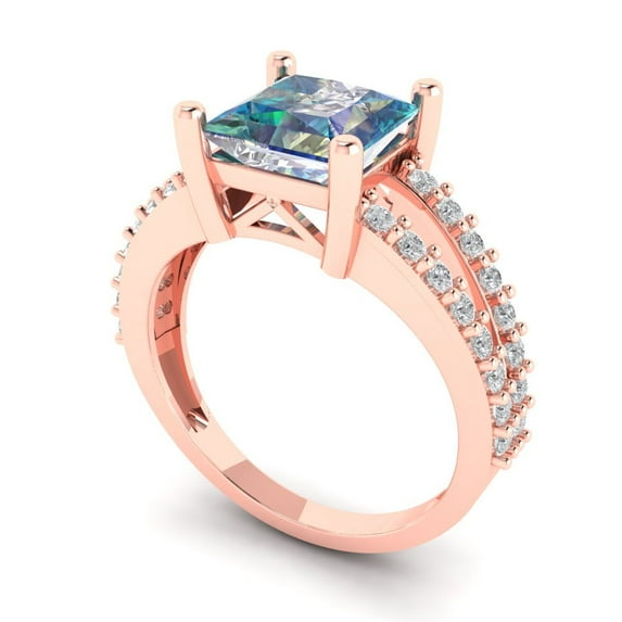 2.43ct princess cut blue moissanite 14k rose gold Bridal Wedding Engagement Promise Anniversary Ring for Women size 6