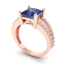 2.43ct princess cut blue tanzanite 18k rose gold Bridal Wedding Engagement Promise Anniversary Ring for Women size 5.5