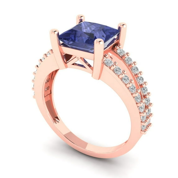 2.43ct princess cut blue tanzanite 18k rose gold Bridal Wedding Engagement Promise Anniversary Ring for Women size 5.75