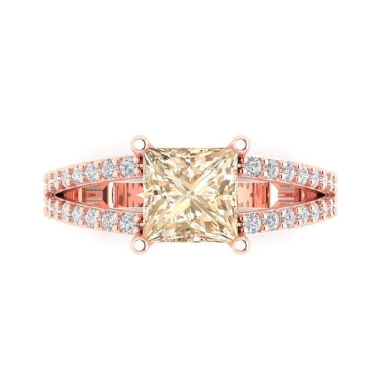 Clara Pucci 14K Rose Gold Solid Gold Morganite Solitaire with Accents Anniversary Ring for Women - 2.48 cttw Princess Cut