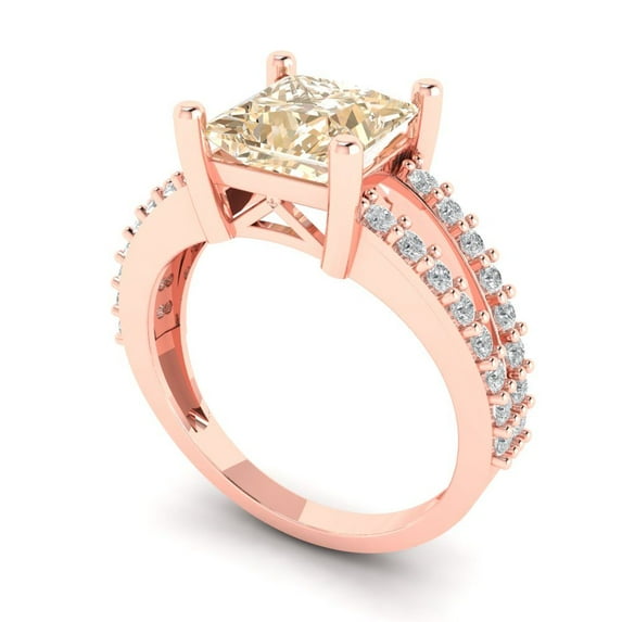 2.43ct princess cut brown natural morganite 18k rose gold Bridal Wedding Engagement Promise Anniversary Ring for Women size 5.5