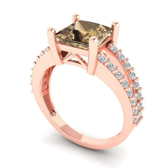 2.43ct princess cut champagne Zircon 14k rose gold Bridal Wedding Engagement Promise Anniversary Ring for Women size 10.25