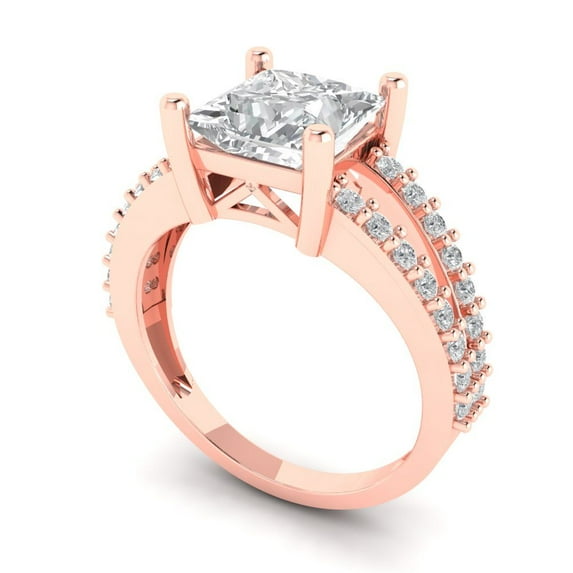 2.43ct princess cut clear moissanite 14k rose gold Bridal Wedding Engagement Promise Anniversary Ring for Women size 6.75