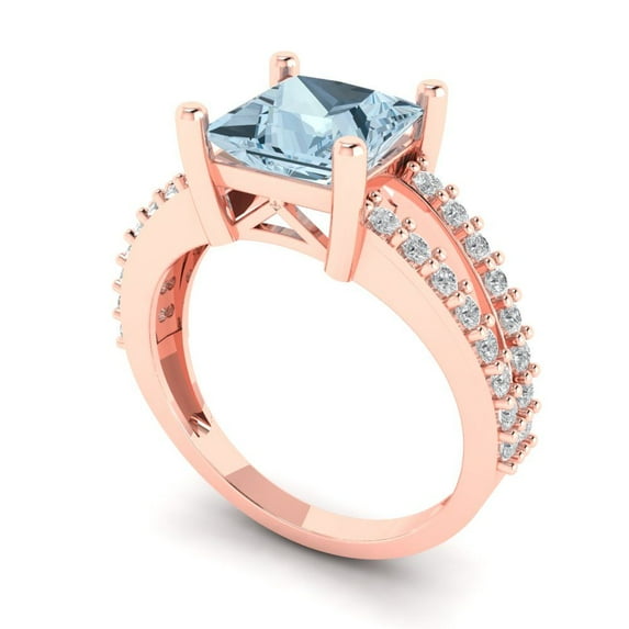 2.43ct princess cut natural sky blue topaz 18k rose gold Bridal Wedding Engagement Promise Anniversary Ring for Women size 8.5