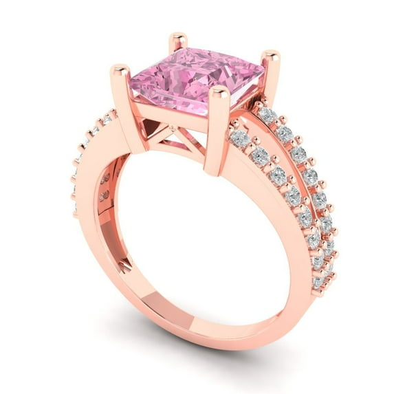 2.43ct princess cut pink Zircon 18k rose gold Bridal Wedding Engagement Promise Anniversary Ring for Women size 8