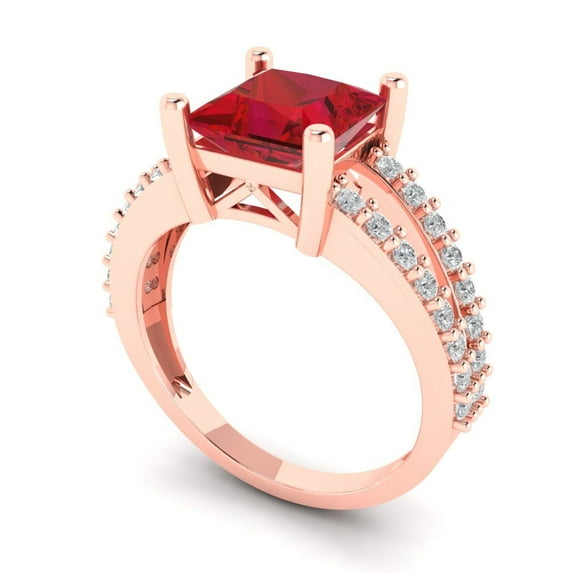 2.43ct princess cut pink tourmaline 18k pink rose gold solitaire with accents Bridal Wedding Engagement Promise Anniversary Ring for Women size 5