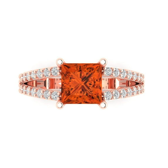 Clara Pucci 14K Rose Gold Solid Gold Red Solitaire with Accents Anniversary Ring for Women - 2.48 cttw Princess Cut