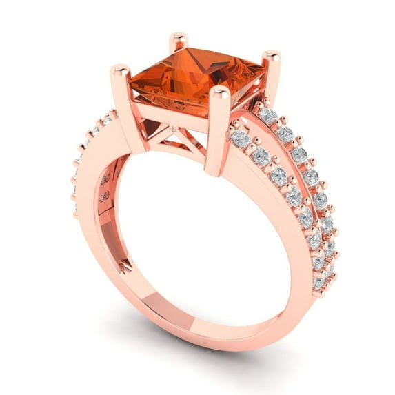 2.43ct princess cut red Zircon 18k rose gold Bridal Wedding Engagement Promise Anniversary Ring for Women size 4.75
