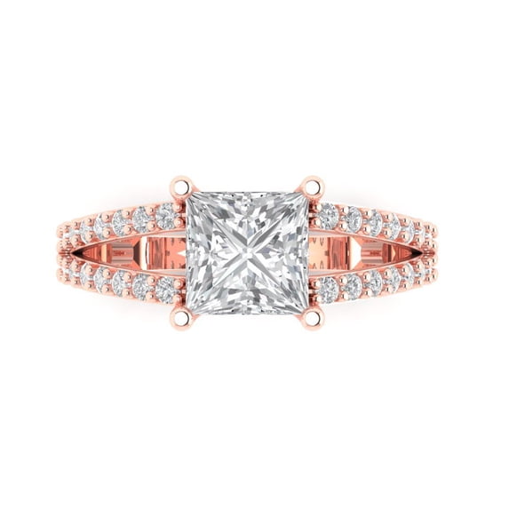 Clara Pucci 14K Rose Gold Solid Gold WhiteSapphire Solitaire with Accents Anniversary Ring for Women - 2.48 cttw Princess Cut