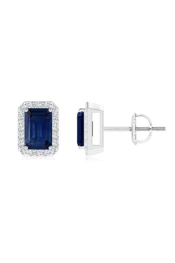 2.44 CT Ceylon Blue Sapphire Diamond Stud Earring, 14K White Gold