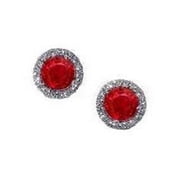 2.44 CT Red Ruby Diamond Stud Halo Earring, 14K White Gold