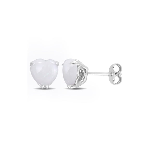 2.44 Carat (Ctw) Opal Solitaire Stud Heart Earrings in Sterling Silver for Women