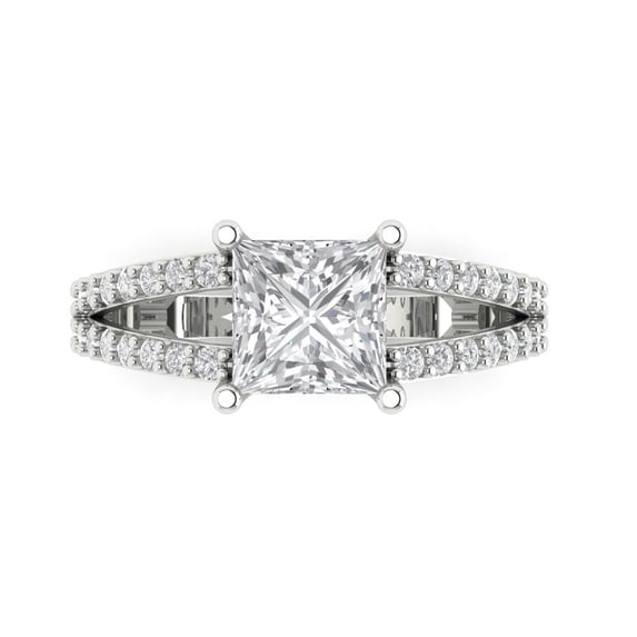 2.44 ct Princess Cut Clear Crystal 18k White Gold Engraving Statement Bridal Wedding Designer Ring Size 6.5