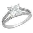 thumbnail image 1 of 2.44 ct Princess Cut Genuine Cultured Diamond SI1-SI2 G-H 14K White Gold Promise Wedding Statement Engagement Designer Ring W/ Crystal side stones size 5, 1 of 6