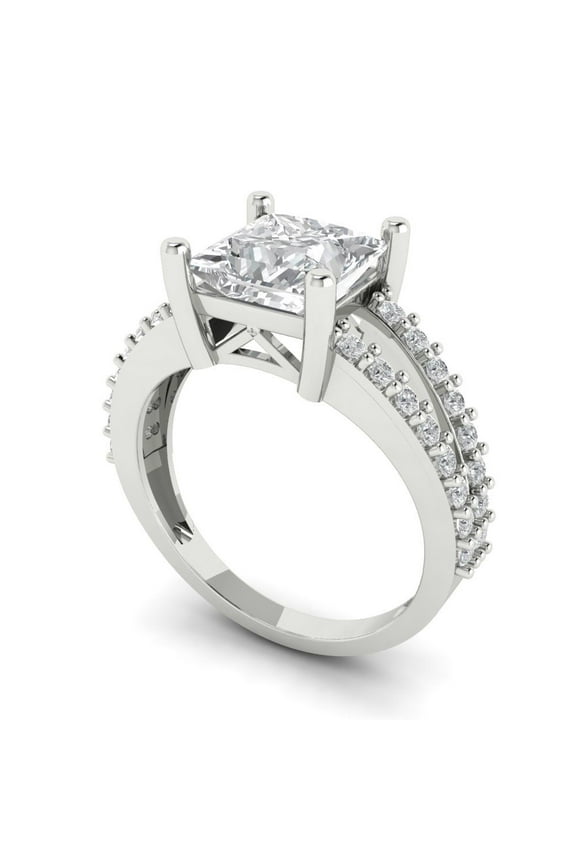 2.44 ct princess cut clear Zircon 14k white gold Bridal Wedding Engagement Promise Anniversary Ring for Women size 9.5