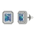 thumbnail image 1 of 14K Solid Gold Screw Back Stud Earrings for Women | 2.44 cttw Emerald Cut Blue Moissanite | White Gold, 1 of 5