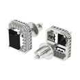 thumbnail image 1 of 2.44Ct Emerald Cut Halo Studs Black Natural Onyx 14K White Solid Solid Gold Everyday Dainty Earrings Screw Back, 1 of 7