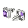thumbnail image 1 of 2.44Ct Emerald Cut Halo Studs Purple Alexandrite 14K White Solid Solid Gold Everyday Dainty Earrings Screw Back, 1 of 7