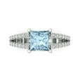 thumbnail image 1 of 2.44ct Princess Cut Blue Crystal 14k White Gold Engraving Statement Bridal Wedding Designer Ring Size 9, 1 of 5