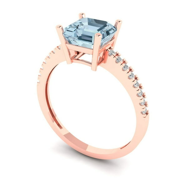 2.44ct Princess Cut Blue Natural Sky Blue Topaz 18k White Gold Engraving Statement Bridal Wedding Designer Ring Size 10.75