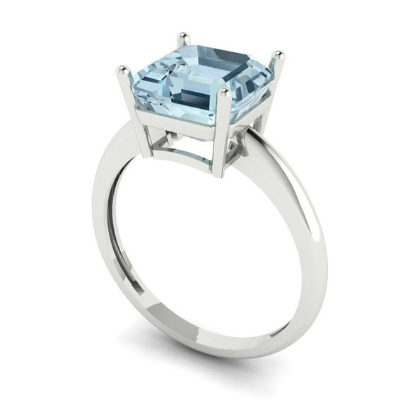 2.44ct Princess Cut Blue Natural Sky Blue Topaz 18k White Gold Engraving Statement Bridal Wedding Designer Ring Size 4.5