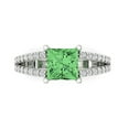 thumbnail image 1 of 2.44ct Princess Cut Green Crystal 18k White Gold Engraving Statement Bridal Wedding Designer Ring Size 11, 1 of 5