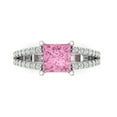 thumbnail image 1 of 2.44ct Princess Cut Pink Crystal 14k White Gold Engraving Statement Bridal Wedding Designer Ring Size 9.5, 1 of 5