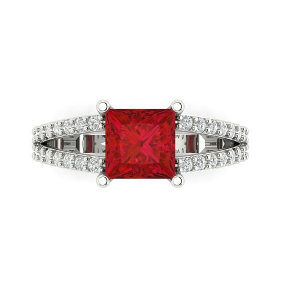 2.44ct Princess Cut Pink Tourmaline 18k White Gold Engraving Statement Bridal Wedding Designer Ring Size 8