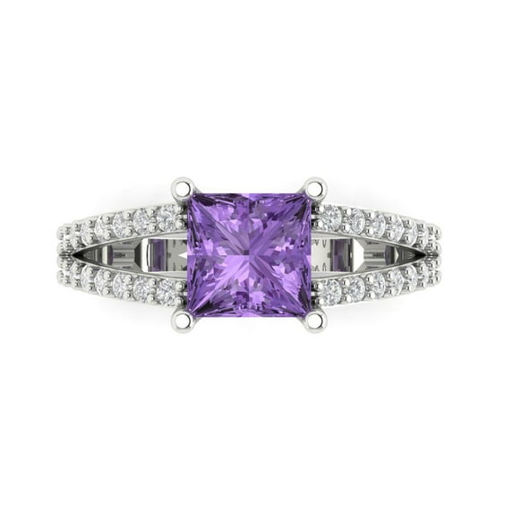 2.44ct Princess Cut Purple Alexandrite 18k White Gold Engraving Statement Bridal Wedding Designer Ring Size 8.5