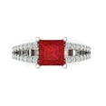 thumbnail image 1 of 2.44ct Princess Cut Red Ruby 18k White Gold Engraving Statement Bridal Wedding Designer Ring Size 5.5, 1 of 5