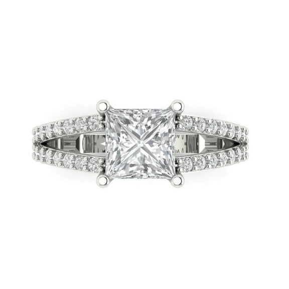 2.44ct Princess Cut White Sapphire 14k White Gold Engraving Statement Bridal Wedding Designer Ring Size 5