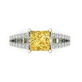 thumbnail image 1 of 2.44ct Princess Cut Yellow Crystal 18k White Gold Engraving Statement Bridal Wedding Designer Ring Size 9.5, 1 of 5