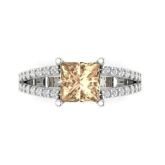 2.44ct Princess Cut Yellow Moissanite 14k White Gold Engraving Statement Bridal Wedding Designer Ring Size 8