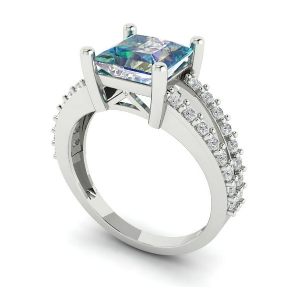 2.44ct princess cut blue moissanite 18k white gold Bridal Wedding Engagement Promise Anniversary Ring for Women size 3.5