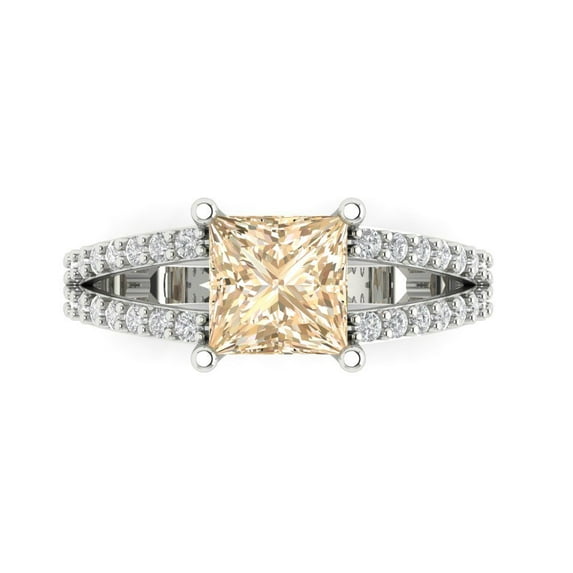 Clara Pucci 14K White Gold Solid Gold Morganite Solitaire with Accents Anniversary Ring for Women - 2.48 cttw Princess Cut