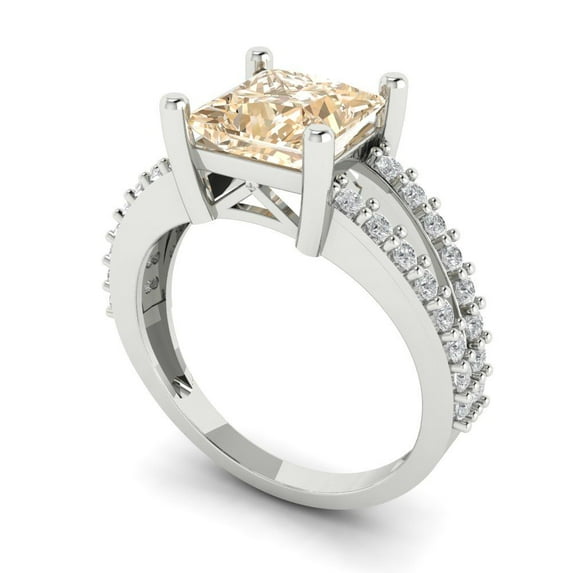 2.44ct princess cut brown natural morganite 18k white gold Bridal Wedding Engagement Promise Anniversary Ring for Women size 9.25