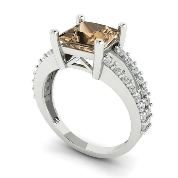 2.44ct princess cut champagne Zircon 18k white gold Bridal Wedding Engagement Promise Anniversary Ring for Women size 6.5
