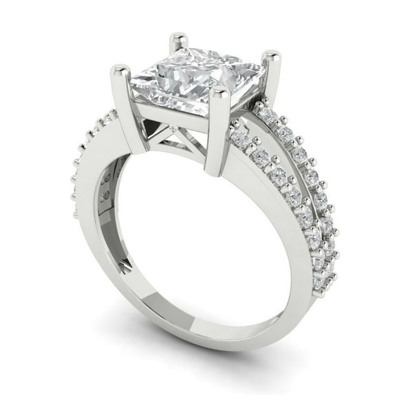2.44ct princess cut clear moissanite 18k white gold Bridal Wedding Engagement Promise Anniversary Ring for Women size 4.5