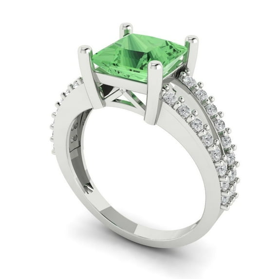 2.44ct princess cut green Zircon 18k white gold Bridal Wedding Engagement Promise Anniversary Ring for Women size 4